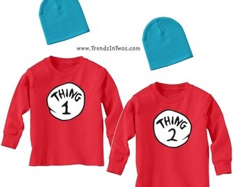 Thing 1 & Thing 2 Long Sleeve Red Shirts and Blue Hats Dress Up/Play Set for Toddlers