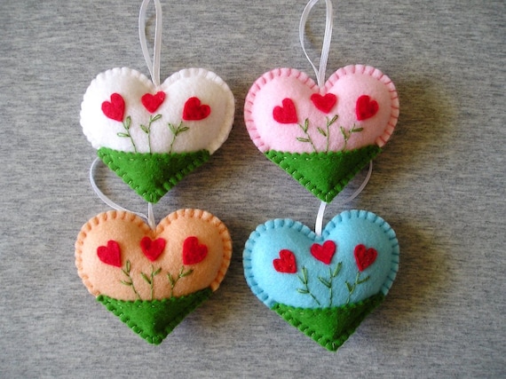 Felt heart ornament flowers easter decoration mother day gift