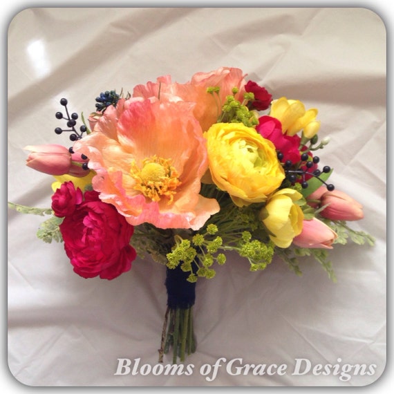 Items similar to Yellow and coral bride bouquet. Wedding bouquet. on Etsy