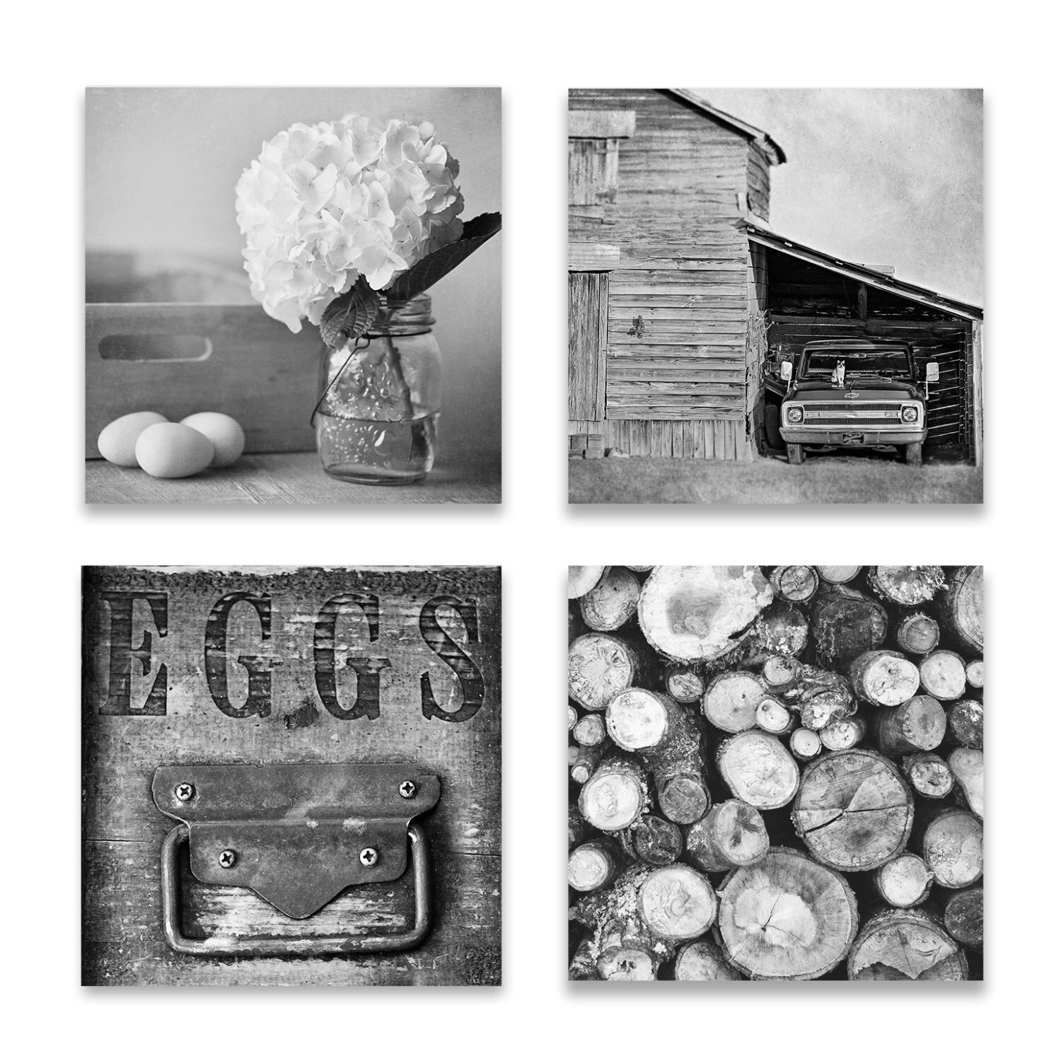 Rustic Wall Decor Farmhouse Art Black and White Photo SET