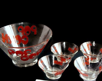 Popcorn Bowl Set - Vintage Popcorn-Movie Night -Family Night - Housewarming Gift - Glass Bowl - Retro Kitchen - Family Popcorn Bowl