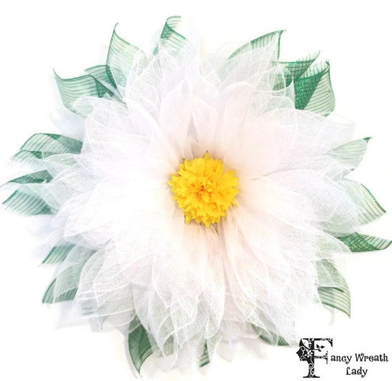 White Daisy Wreath Deco Mesh Daisy Wreath Large Daisy