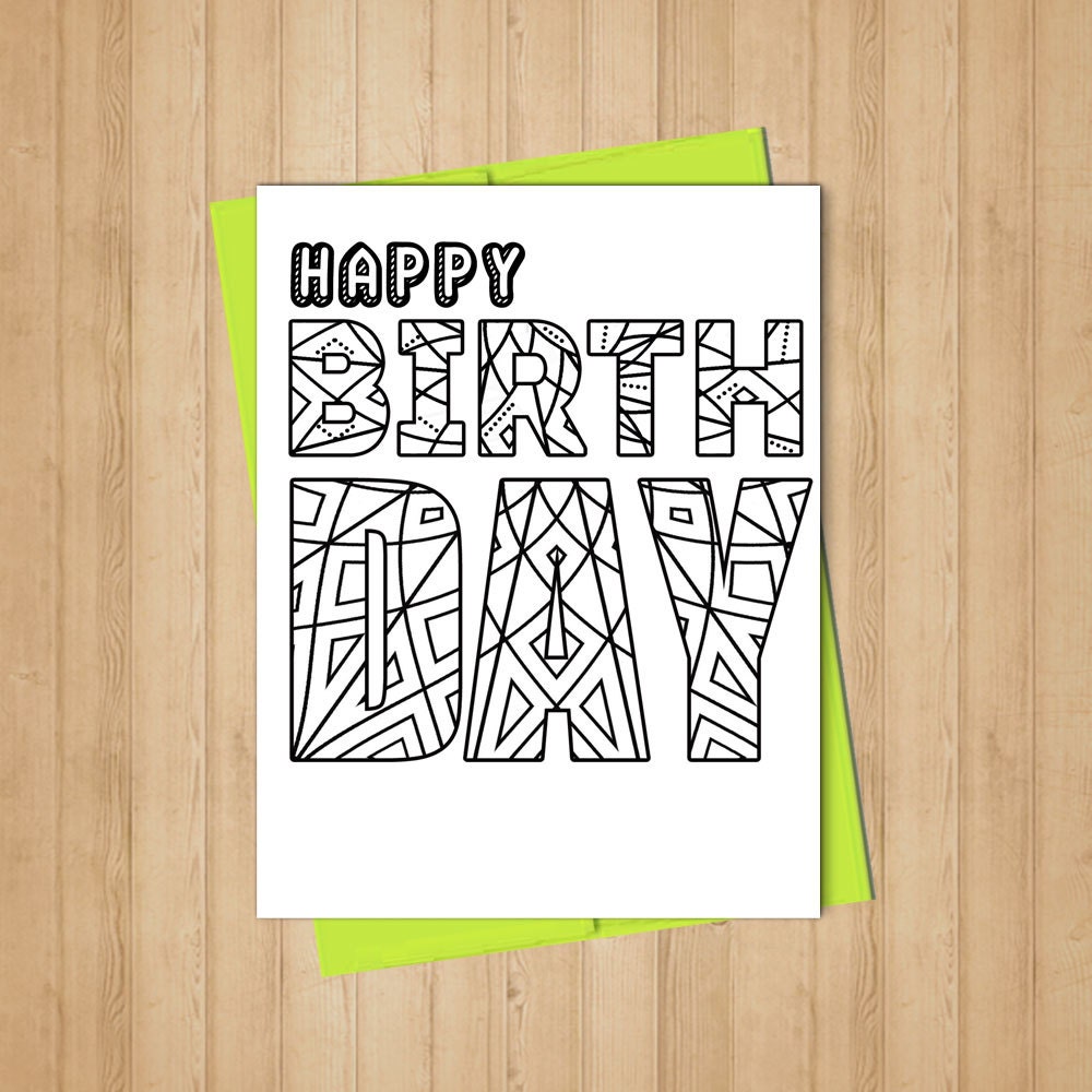 Happy Birthday Coloring Card Adult Coloring by DownloadDepot