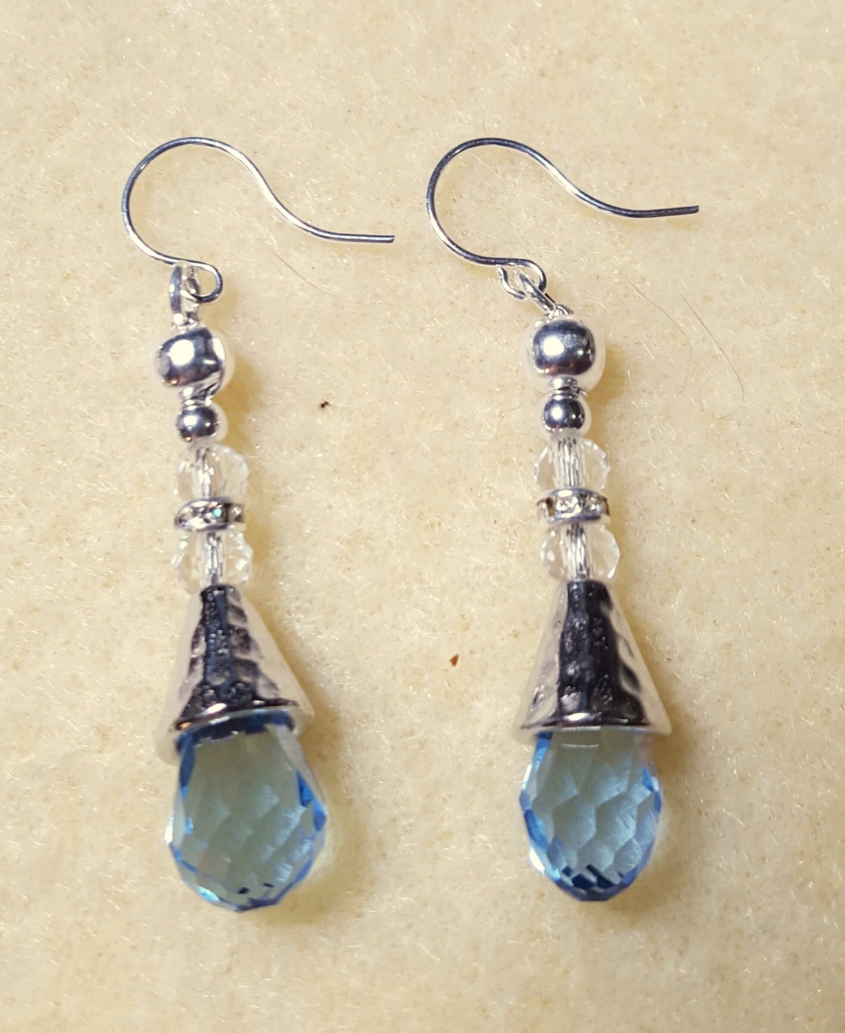 Blue and Silver Tear Drop Earrings