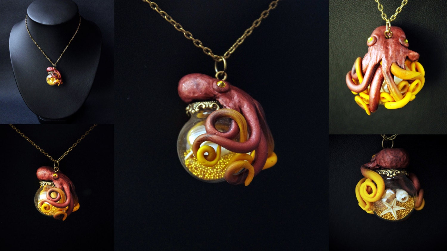 Hand Blown Glass Ball Necklace Glass Vial Pendant Polymer