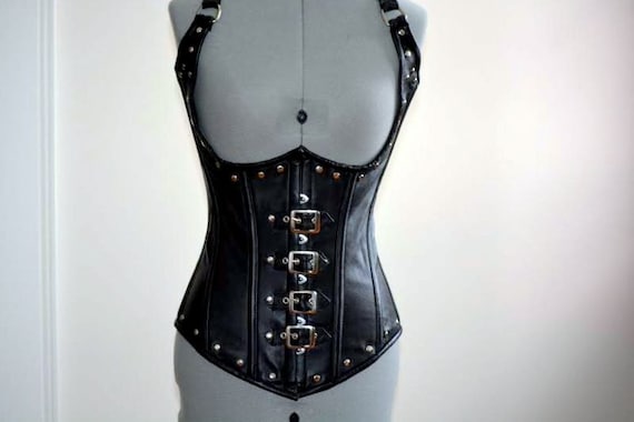 Real sheep leather steampunk style corset with metal decor, authentic steel-boned custom made corset for waist training and tight lacing by Corsettery steampunk buy now online