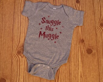snuggle this muggle, harry potter baby body suit, harry potter baby outfit, harry potter baby clothes, snuggle this muggle body suit