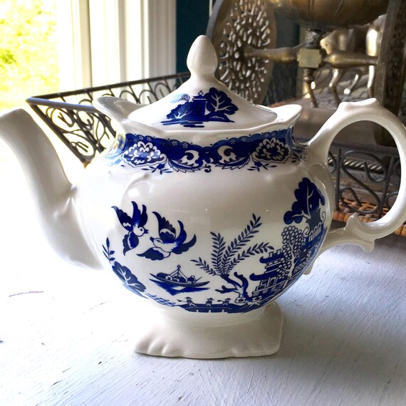 Vintage Tea Pot Bridal/Baby Shower Teapot Blue Tea Server