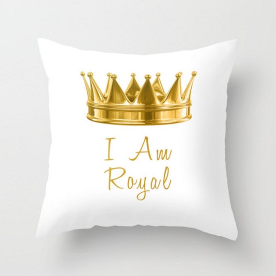 Items similar to Crown Pillow Cover I Am Royal White Gold Typography