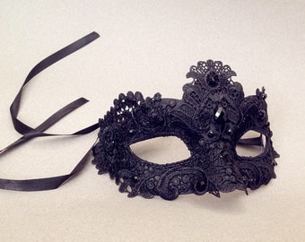Black Lace Masquerade Mask Venetian Style Mysterious Sexy Black Lace Mask