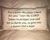 For I Know the plans, Jeremiah 29:11, Scripture, Christian, Lumbar Pillow, Black, Inspiration