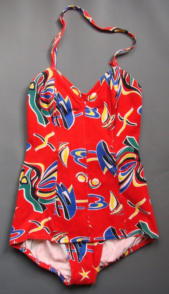 Vintage 1950s/50s French SWIMSUIT/Bathing Costume Pin Up Beach