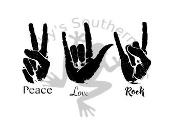 Download Items similar to PEACE LOVE ROCK - Sign Language - Pink or ...