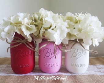 Pink Gold and White Distressed Mason Jars Baby Shower Vase