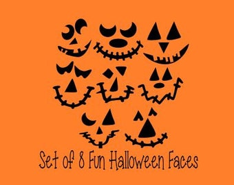 Set of 8 Cute and Fun Halloween Faces; SVG, DXF, PS, Ai and Pdf Digital Files for Electronic Cutting Machines