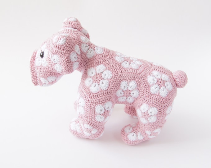 Crochet Dog Toy Amigurumi African Flower Animal Stuffed Custom Color Toy Present Gift for Boy Girl Baby Shower