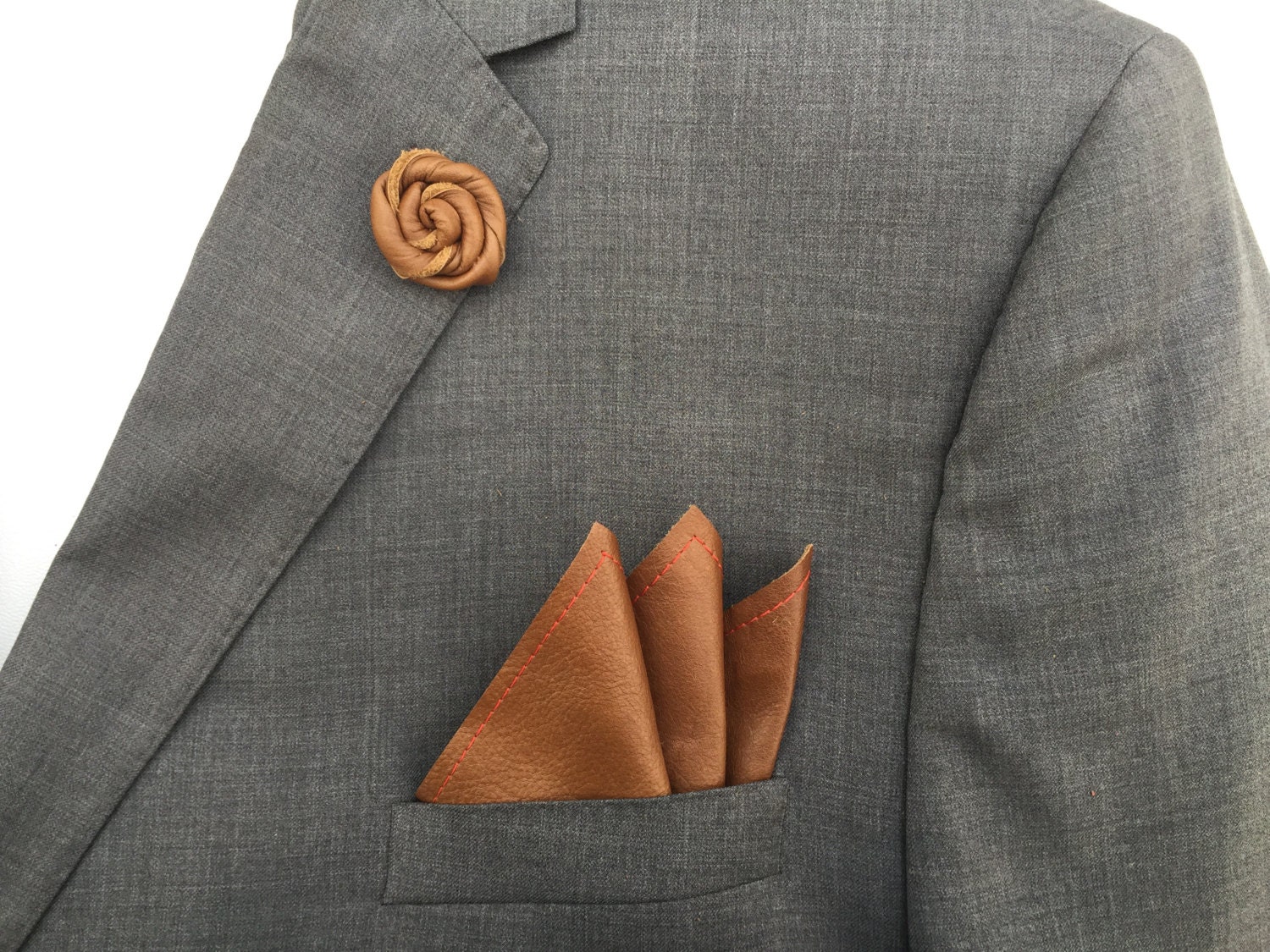 Leather Pocket Square and Lapel Pin