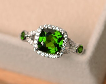 Diopside ring solitaire ring chrome diopside ring sterling