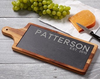 Rustic Family Personalized Slate & Wood Paddle