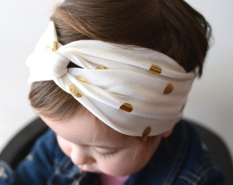 Gold Polka Dot Turban Headband, Baby Headwrap,Twist Headband, Gold Headwrap, Adult Turban, Adult Headband, Turban