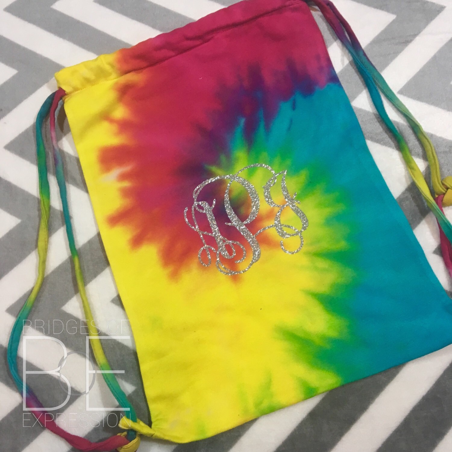 Rainbow Tie Dye Drawstring Backpack with by BridgesOfExpression