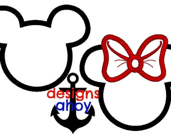 mr and mrs mickey and minnie mouse heads applique design bonus pack sale bow ears 4x4 5x7 6x10 8x12 embroidery, personalization