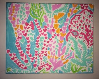 Lilly Pulitzer themed Let's Cha Cha canvas ocean painting