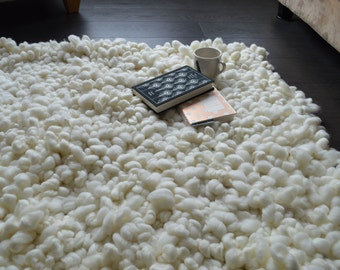 Fluffy rug - Merino Wool Area Rugs - Hand Knotted Carpet - Dining Room Rug - Floor Rug