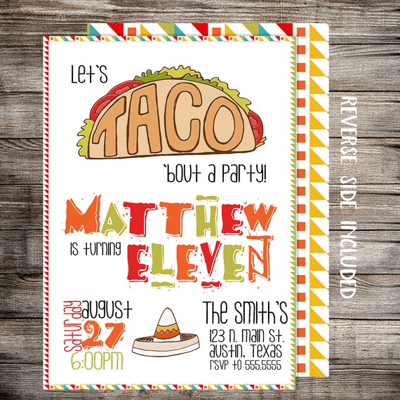 Taco Party Birthday Invitation Taco party Fiesta Birthday