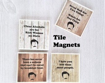 Ron Swanson Magnets Parks and Recreation Tile Magnets Ron Swanson Print Parks and Recreation Gift Funny Magnets Funny Guy Gift for Guy - 4