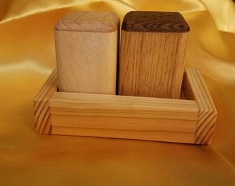 Wood Salt &Pepper Shakers w/ Holder