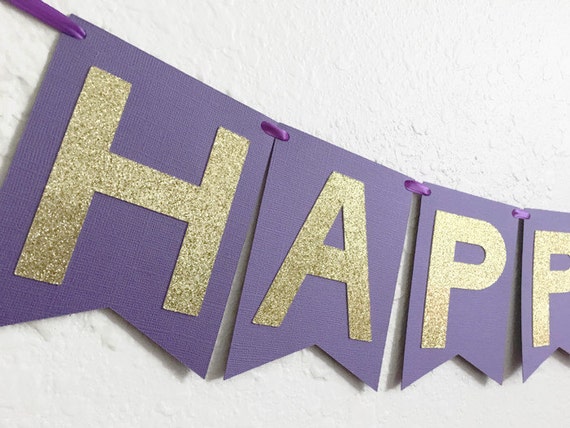 Happy Birthday Banner in Purple and Gold. Birthday Party