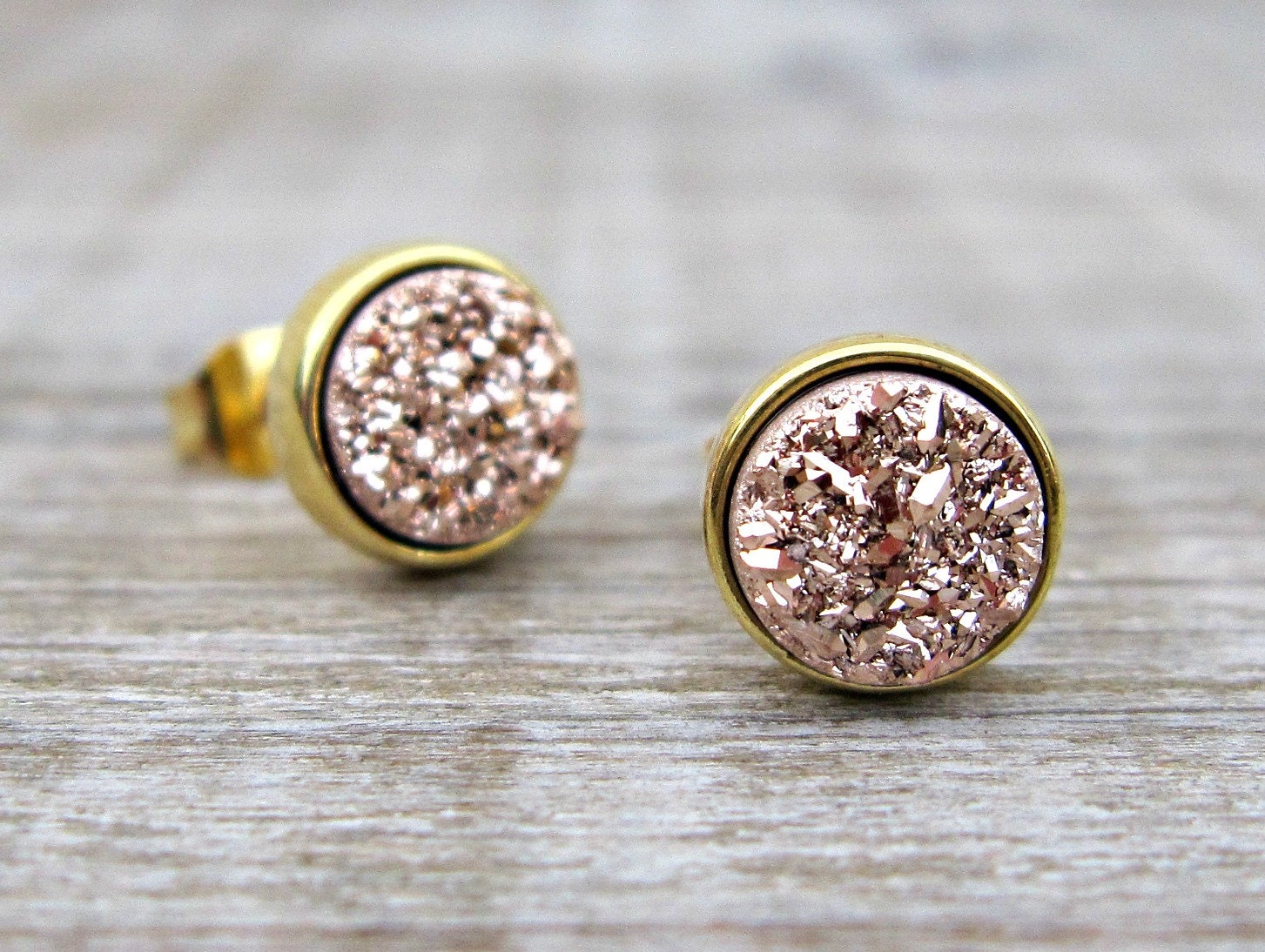 Minimalist jewelry rose gold druzy studs druzy earrings
