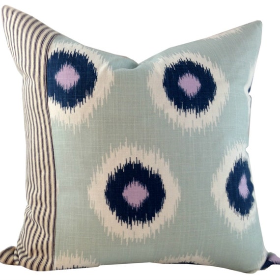 Blue, White and Lavender Ikat Pillow Cover, Ethnic Pillows, Shabby Chic Pillows, Ethnic Pillows, 16x16, 18x18, 20x20