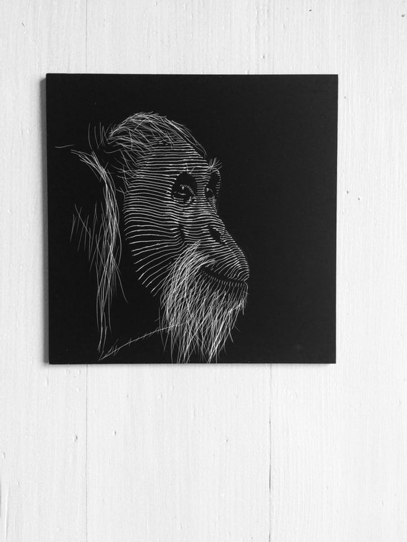 Orangutan. Original etching by Erik Linton on Clayboard. 5x5