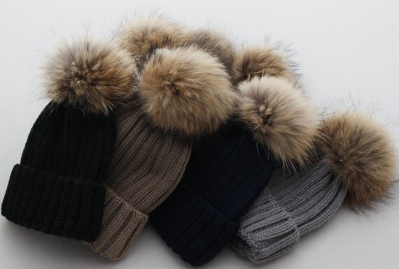 fur etsy pom pom Fur Pom Cotton Hat Fox Hats Cute Fluffy Poms Large Female
