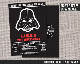 Star Wars Invitation Darth Vader Customizable Printable Birthday Party Invite - EDITABLE TEXT - Instant Download