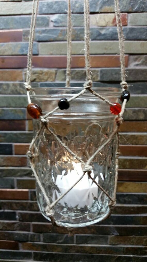 Pair of Knotted Hanging Mason Jars Hanging by StormDancerDesigns