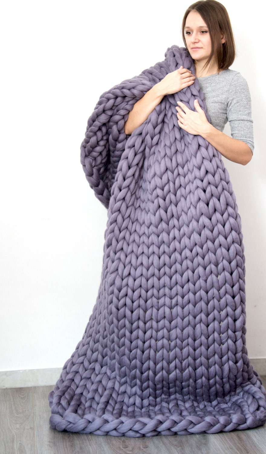 Chunky knit Blanket. 80s fine Knitted blanket. Merino by bloisem