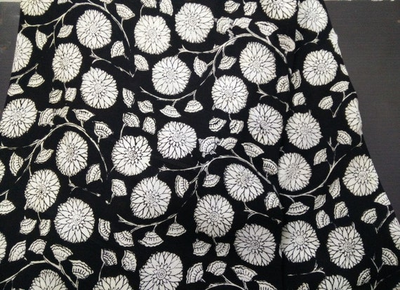 Black white floral print fabric