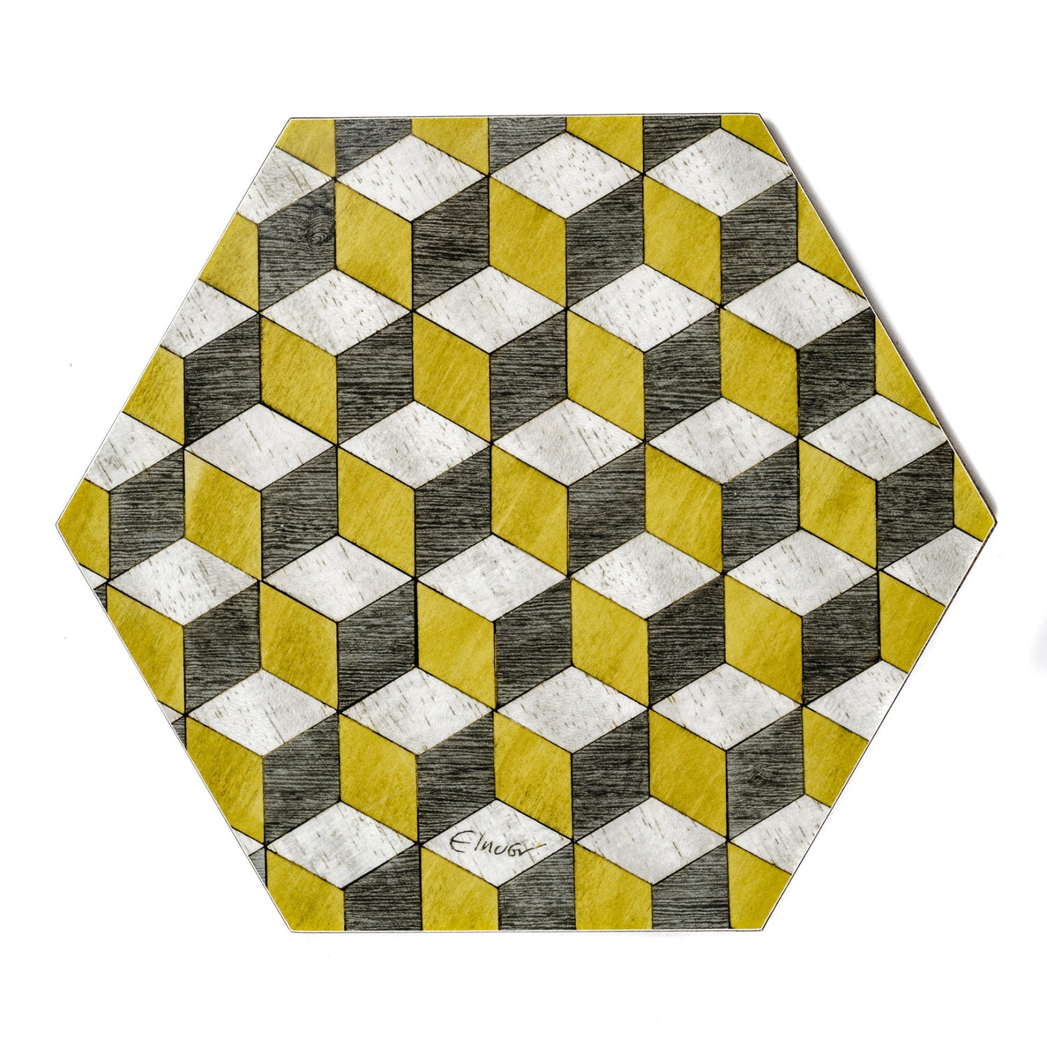 4 Yellow Placemats Grey Hexagon Placemat Art Deco tablemats