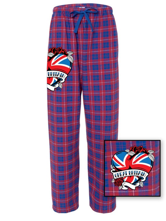 Unisex Plaid Pajama Pants Great British Flag Heart by logopop
