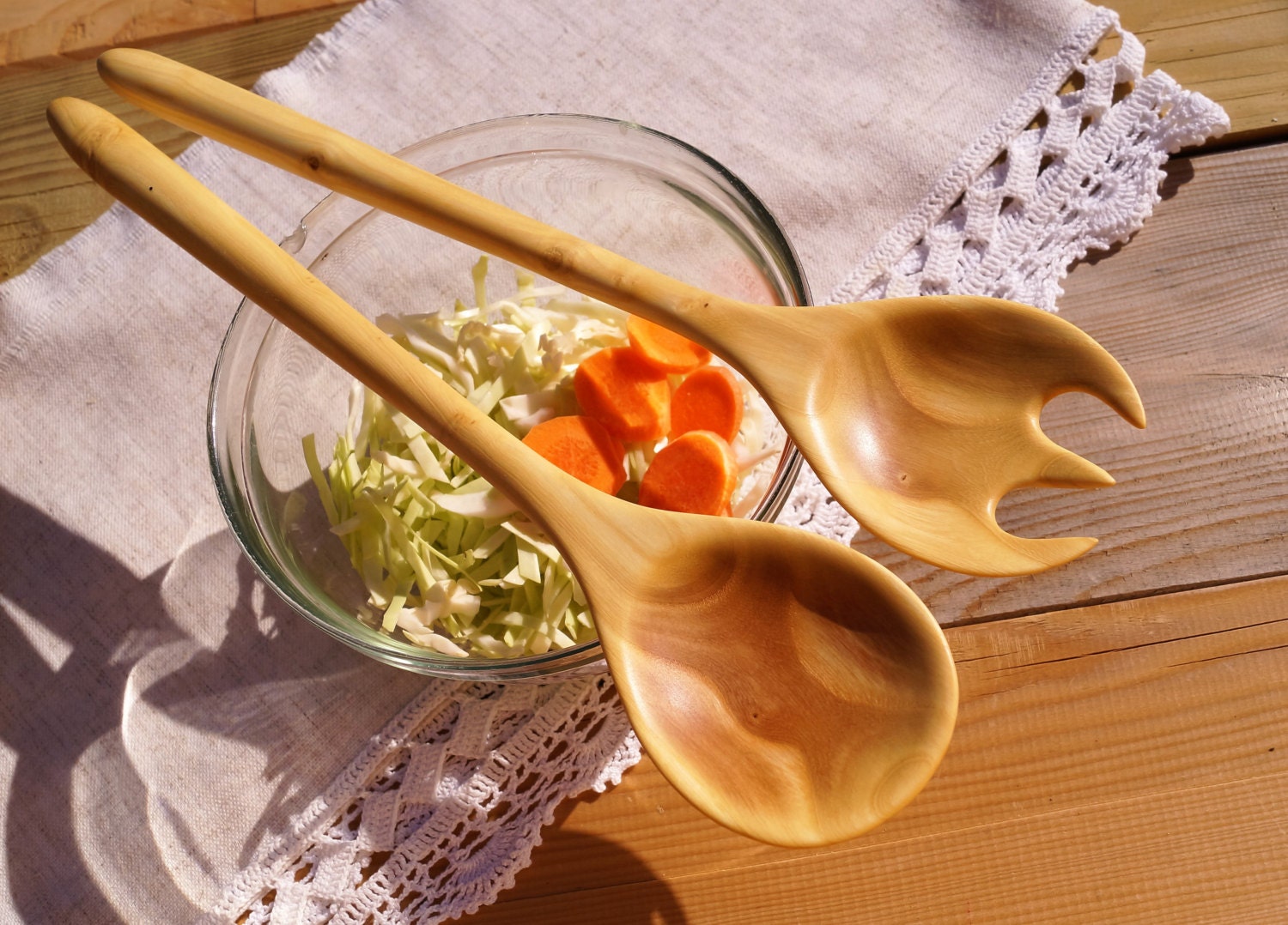 Carved wooden salad server setwooden spoonwooden kitchen