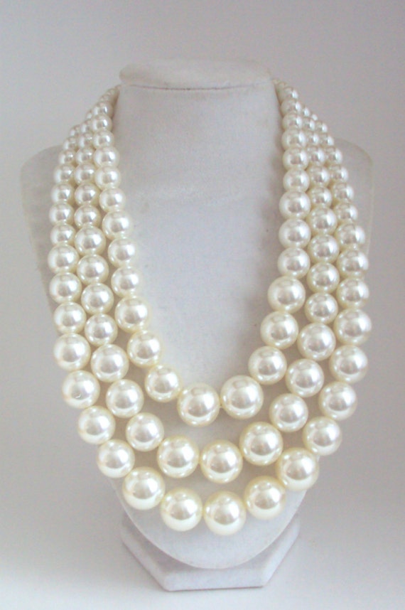 Chunky Pearl Necklace Cream Pearl Multi Strand Necklace 9023