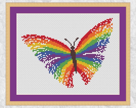 Rainbow butterfly cross stitch pattern by ClimbingGoatDesigns