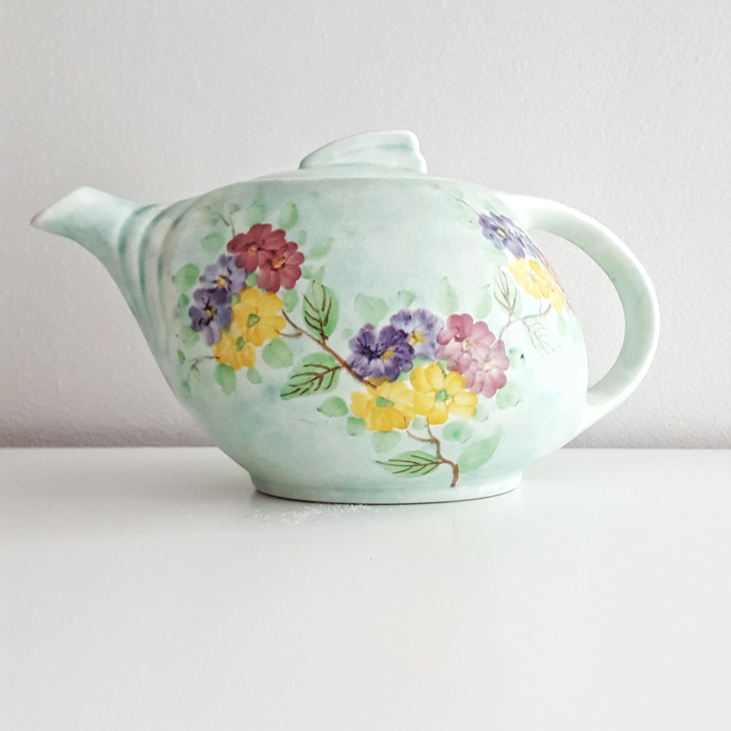 Vintage Art Deco E. Radford Teapot Hand Painted Flowers on