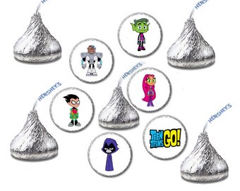 Teen Titans Go, Cartoon, Hershey Kiss Stickers, Envelope Seals, Birthday Party, Goody Bag, Labels, Favors, 120 Stickers