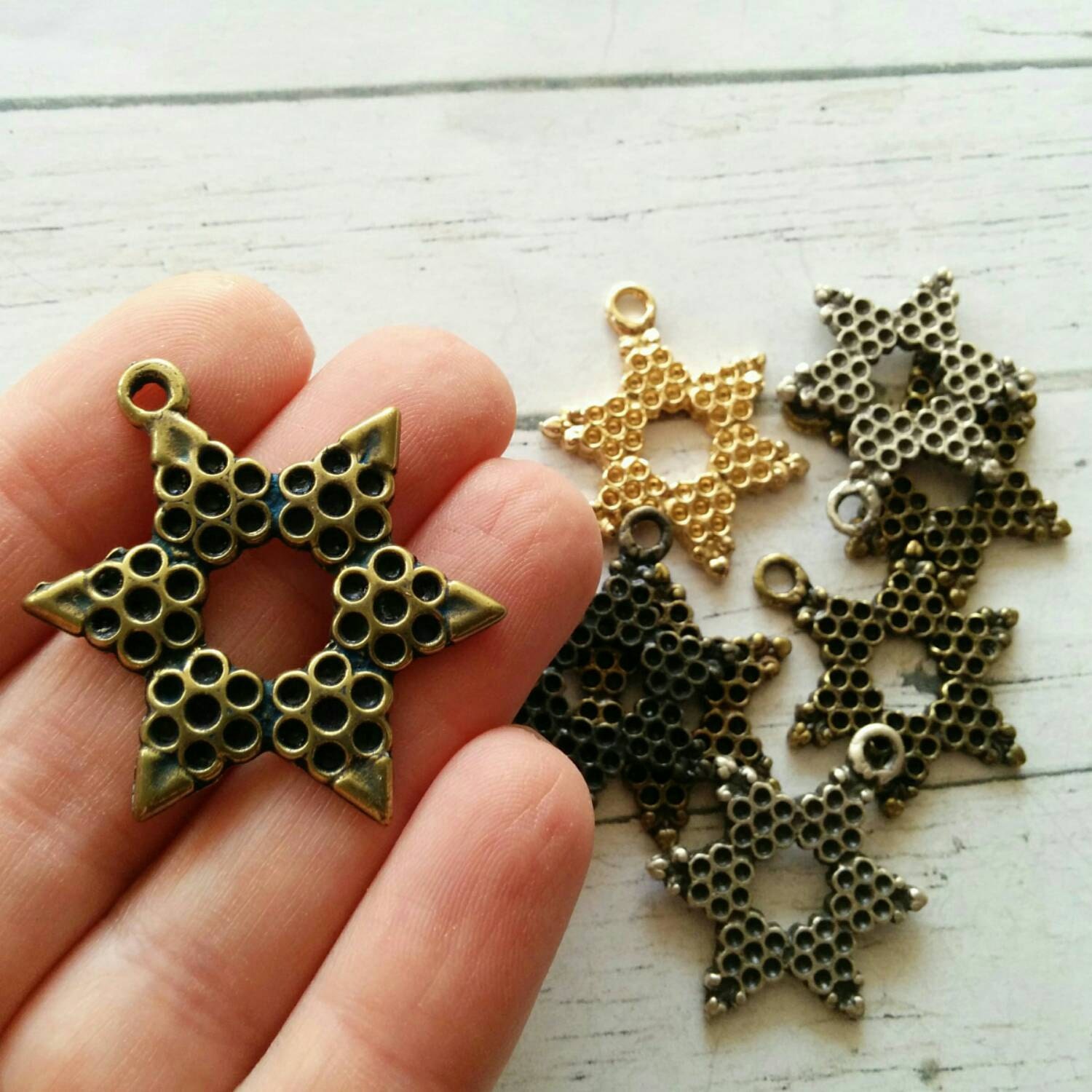 Antique Brass Star of David Pendant// Bronze Jewish Star