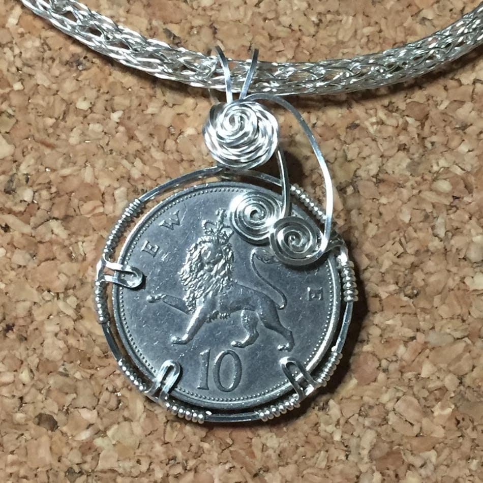 Wire Wrapped Coin Necklace 1005N