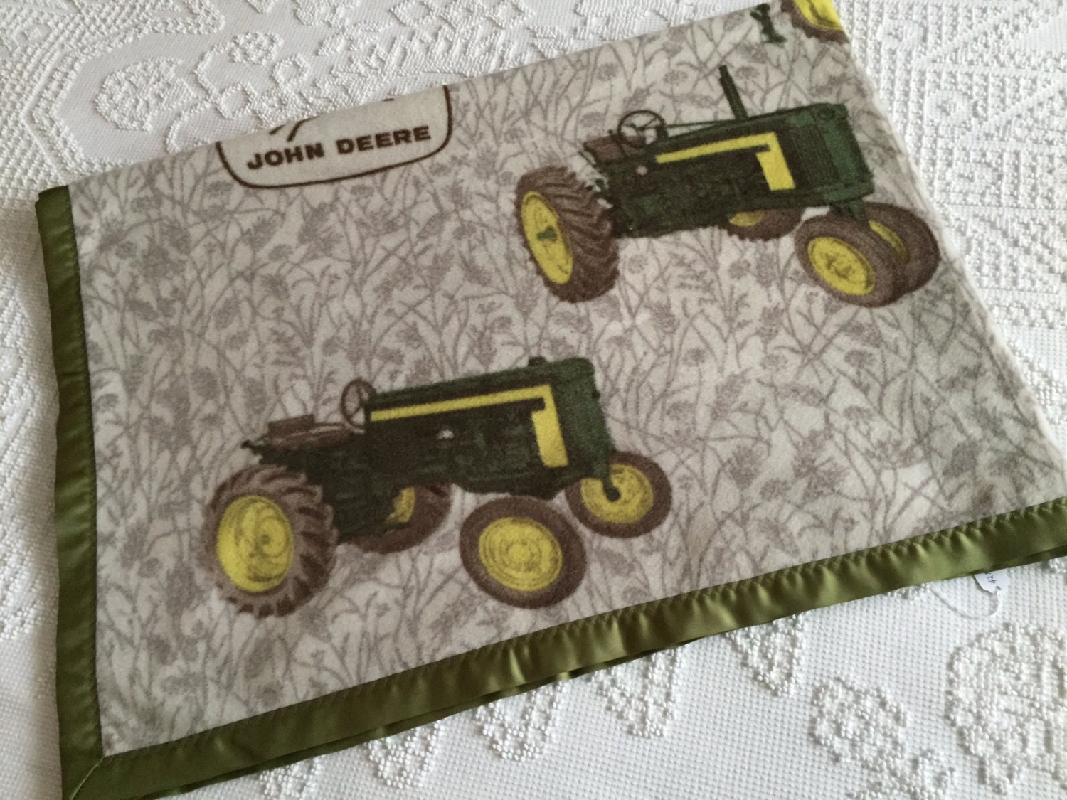 Soft fleece John Deere blanket with satin by KWKraftyKorner